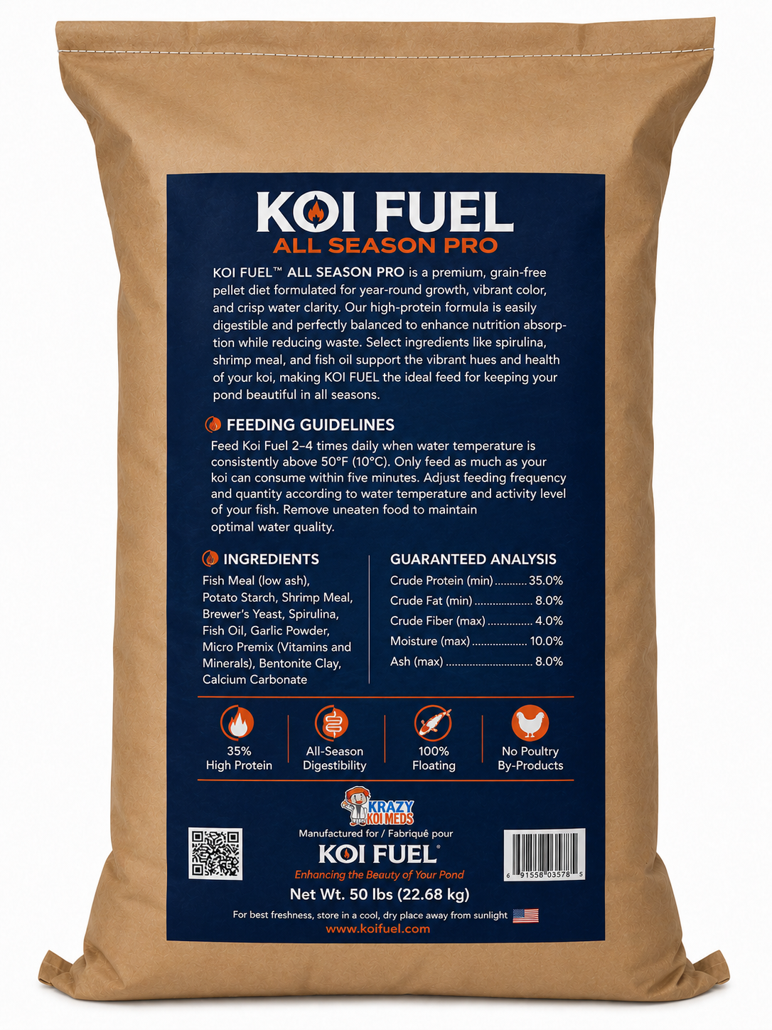 Koi Fuel- All season Pro - 50 Lb - Premium Koi Food